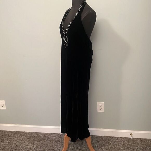 Eliza J New York Women's Black Low Back Embellished Velvet Halter Evening Dress - Picture 6 of 9